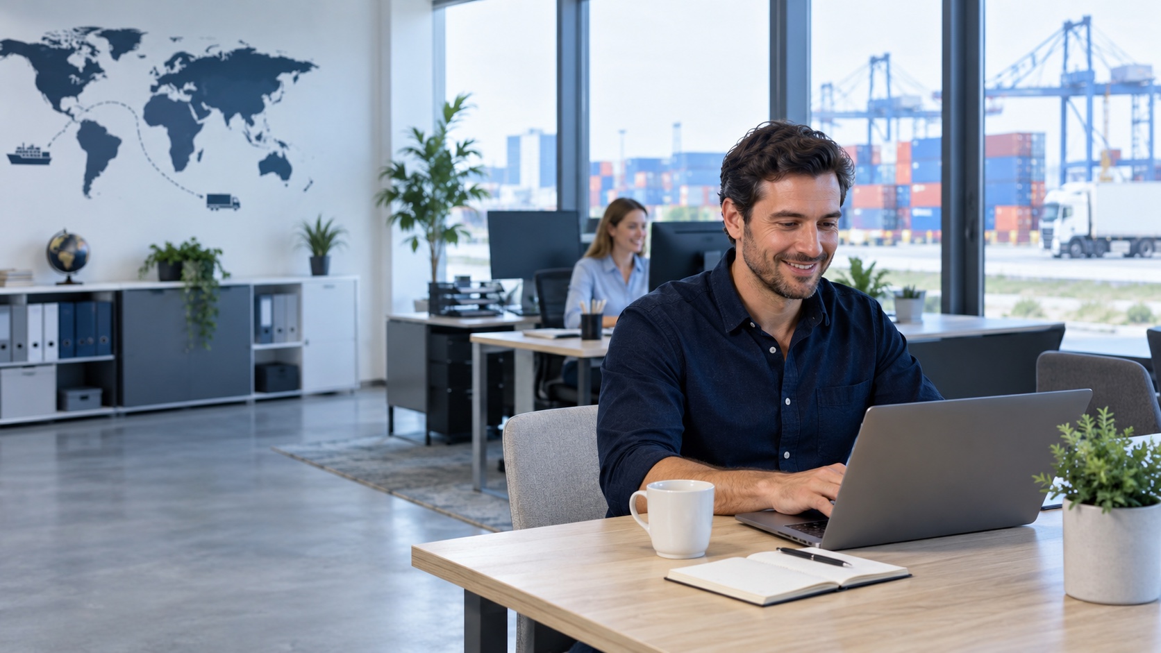 Büromitarbeiter bei der Arbeit am Laptop
